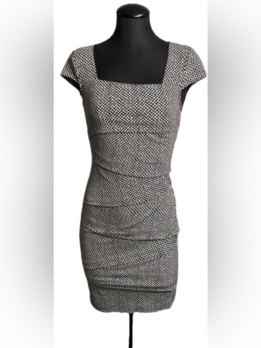 White House Black Market Black and White Textured Dress